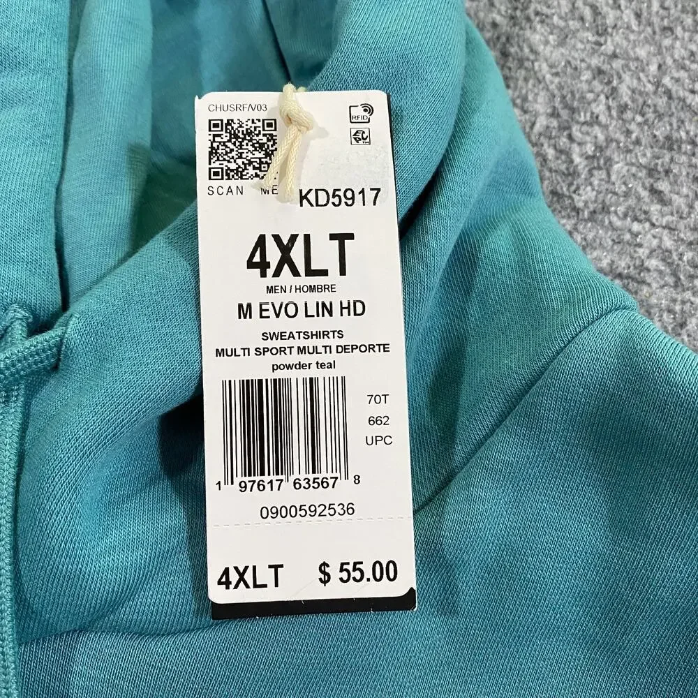 Adidas 3D Retro 70s Striped Logo Hoodie Mens 4XLT 4XL Tall Teal Disco Groovy NWT